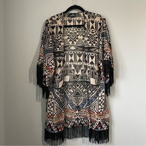 ANGIE kimono sheer wrap with fringe size small